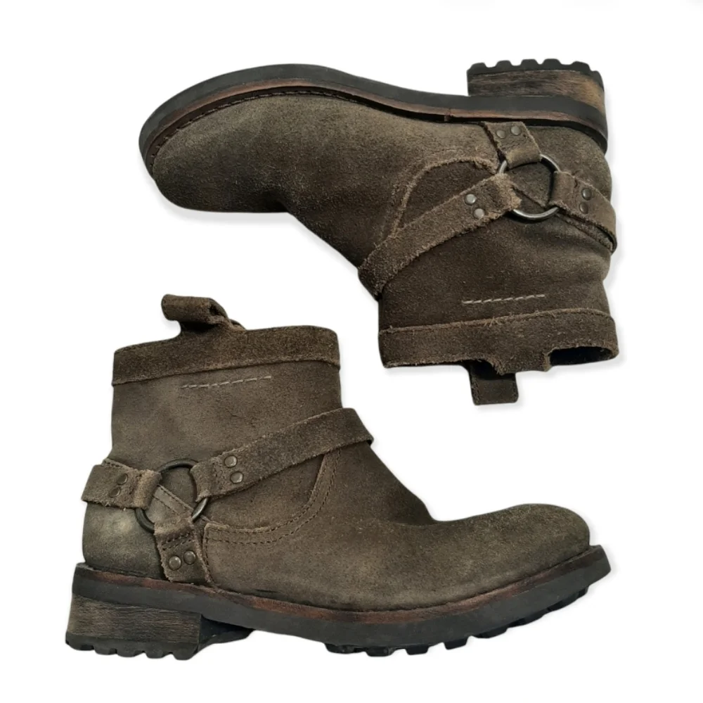 Bussola Suede Moto Ankle Boots Size 37 Green/Brown - Picture 1 of 11